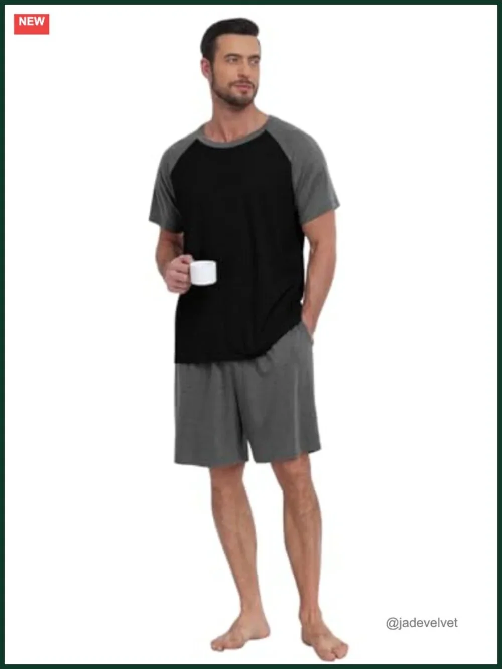 Men's Pajama Set Summer Sleepwear Lightweight Short Sleeve Pjs with Pockets